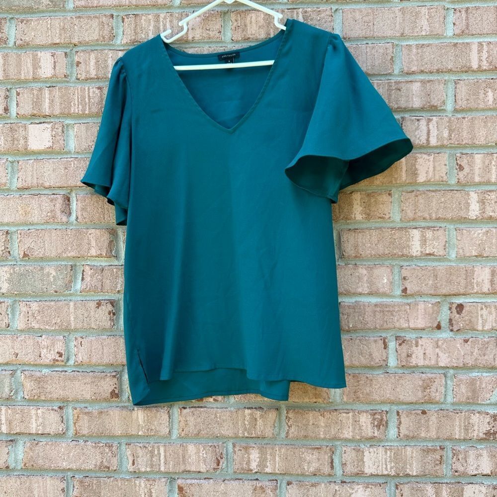 Teal V-Neck Flutter Sleeve Top